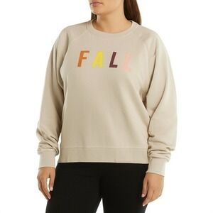 NWOT Fall Spellout Crewneck Sweatshirt Womens Plus 3XL Beige Cozy Graphic Tan